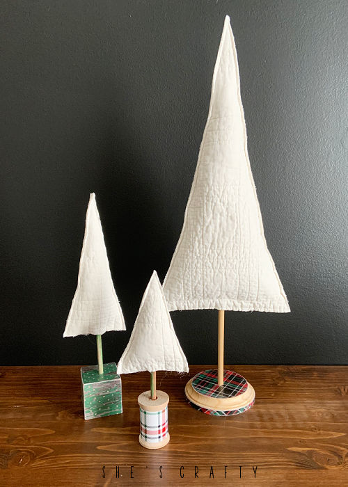 Fabric Christmas Tree on a wooden dowel
