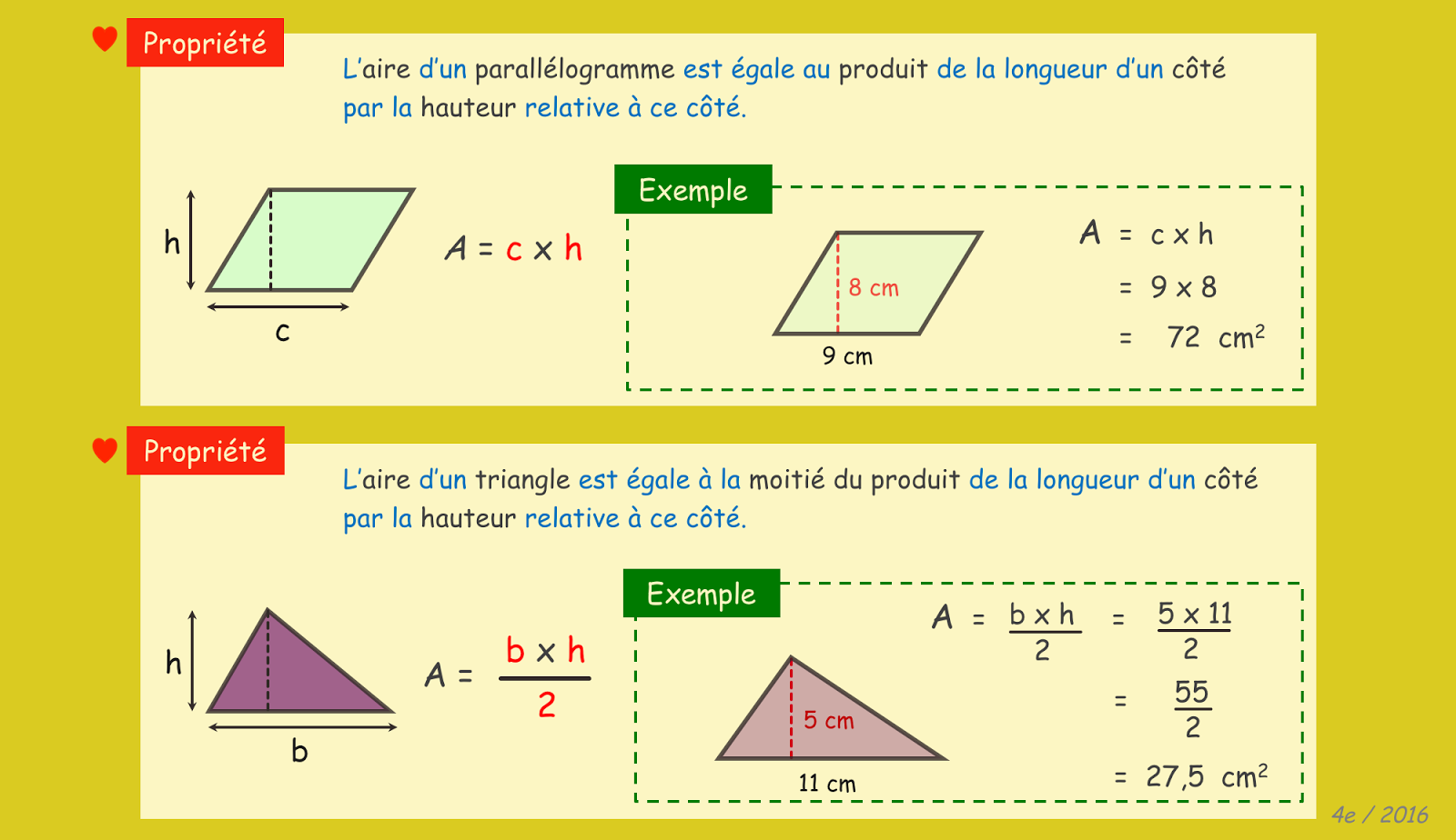 Cours de Maths / 4e 2016 CH 11 Périmètre, aire et volume Cours de Maths / 4e 2016 CH 11 Périmètre, aire et volume