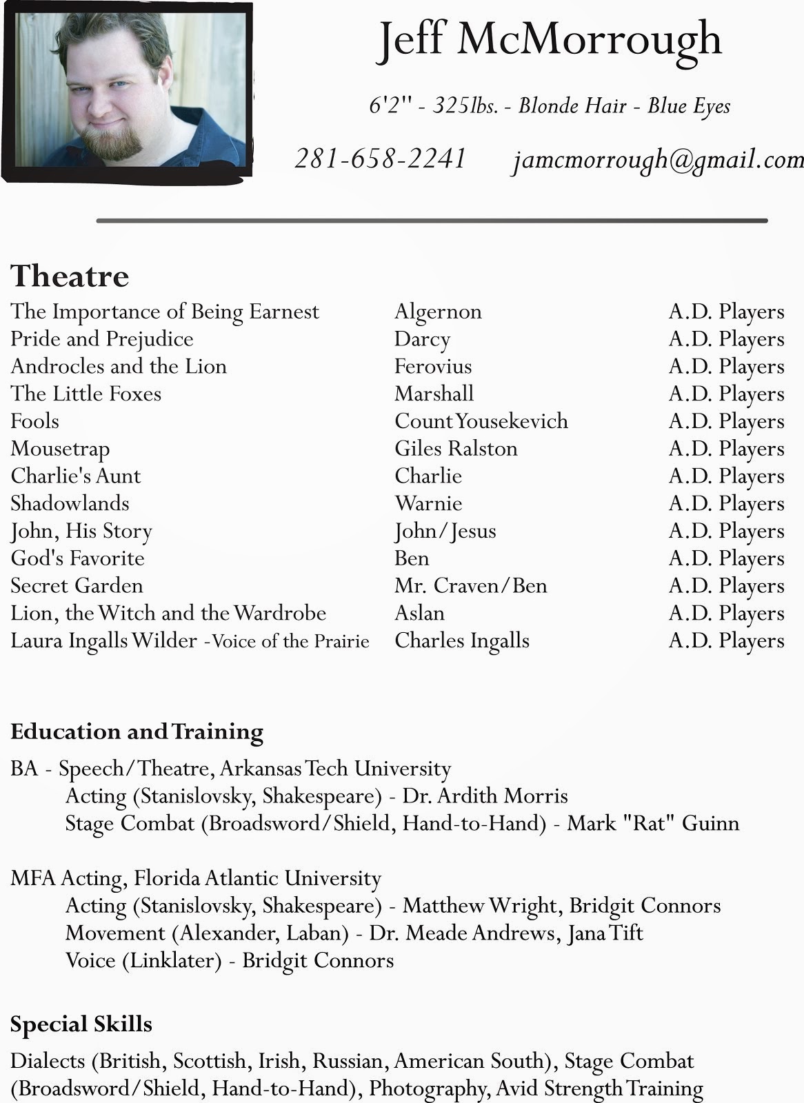 Sample resume theater