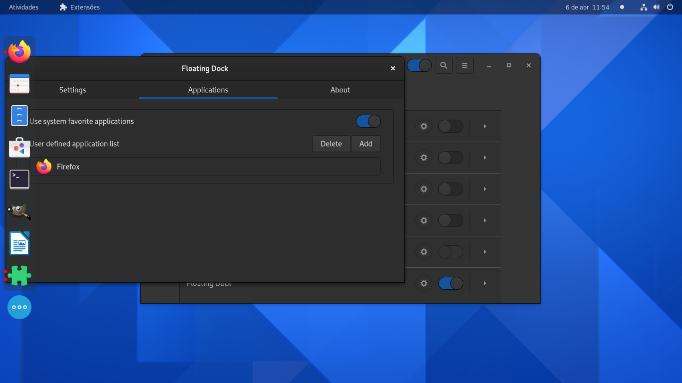 Gnome shell extension Floating Dock