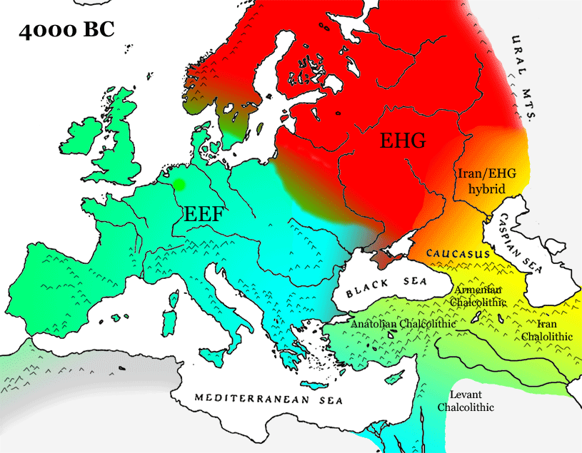 Los primeros agricultores europeos (Early European Farmers EEF) ¿Quiénes eran?  4000-BC-gene-map