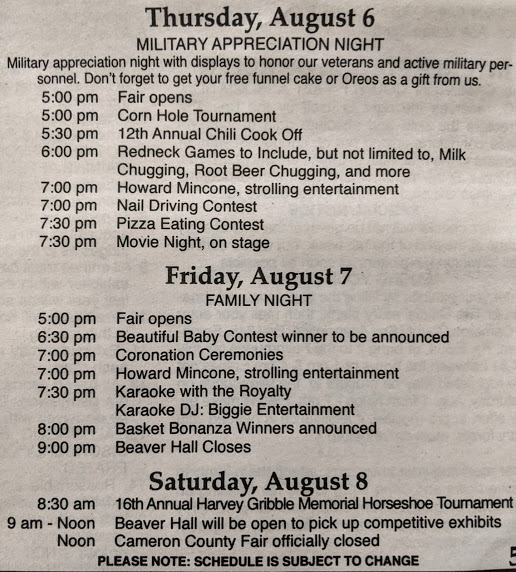 Cameron County PA News: Cameron County Fair Week Schedule