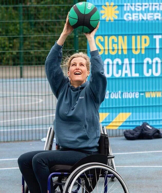 The Countess of Wessex took part in the first of British Wheelchair Basketball's wheelchair course