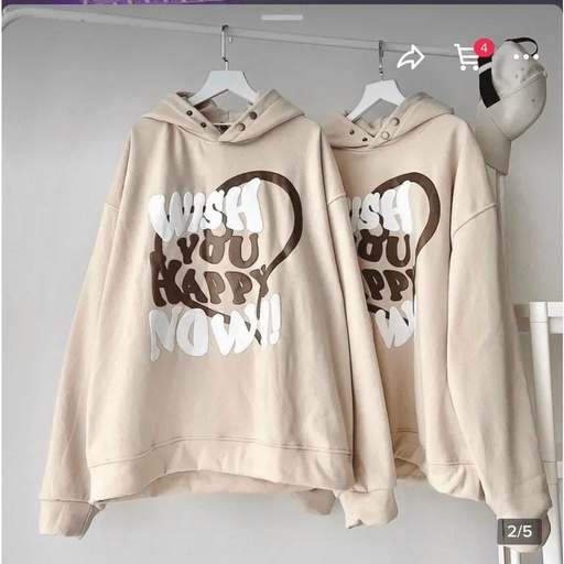 ÁO HOODIE NỮ VẢI NỈ WISH YOU HAPPY PHỐI NÚT CỔ CÁ TÍNH THỜI TRANG