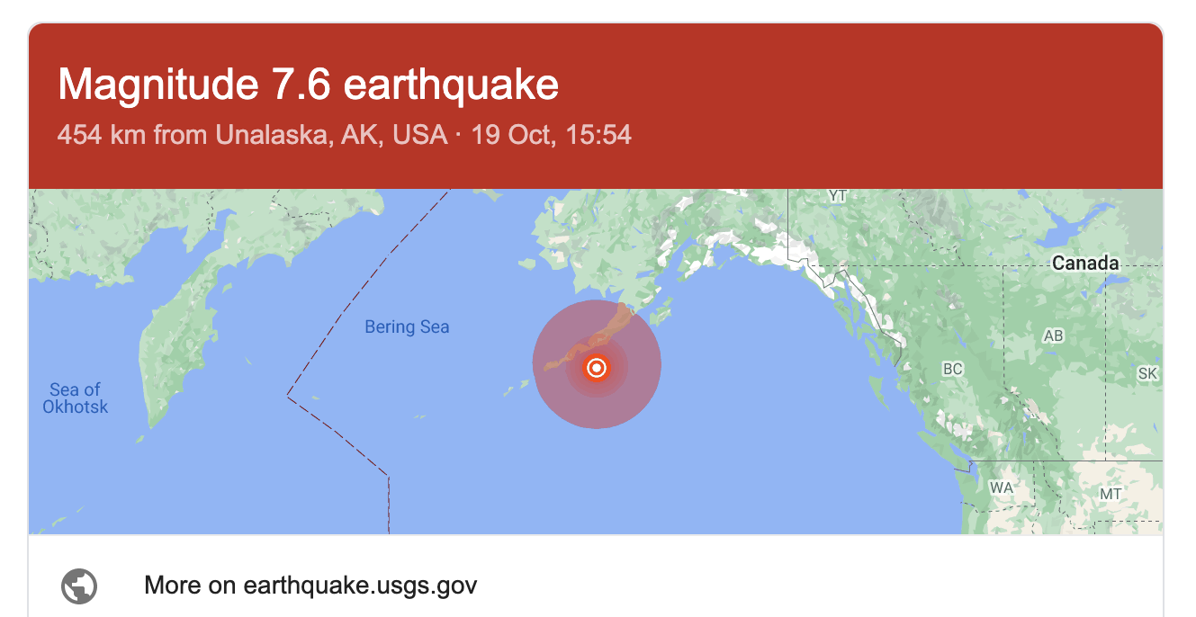 Terran Update 1 October 19, 2020 Sand Point, Alaska Earthquake was