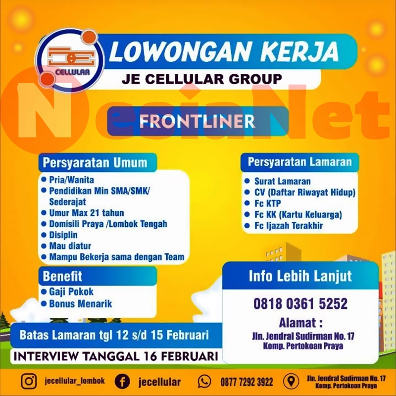 Lowongan Kerja Je Cellular Praya Lombok Tengah Ntb Nesianet