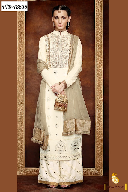 beige georgette pakistani palazzo salwar  salwar suit 2016 online at low price