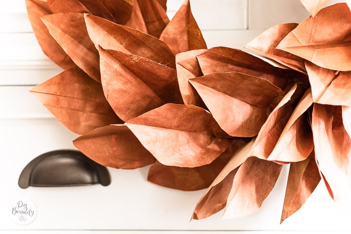 DIY Copper Magnolia Wreath from Paper Bags - DIY Beautify