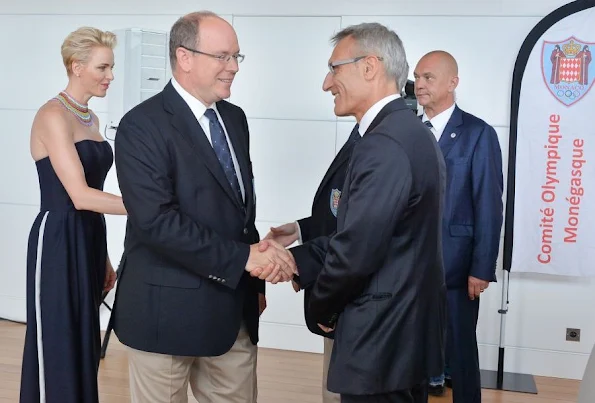 Prince Albert and Princess Charlene of Monaco at a meeting with Olympics athletes at 2016 Rio de Janeiro Summer Olympics