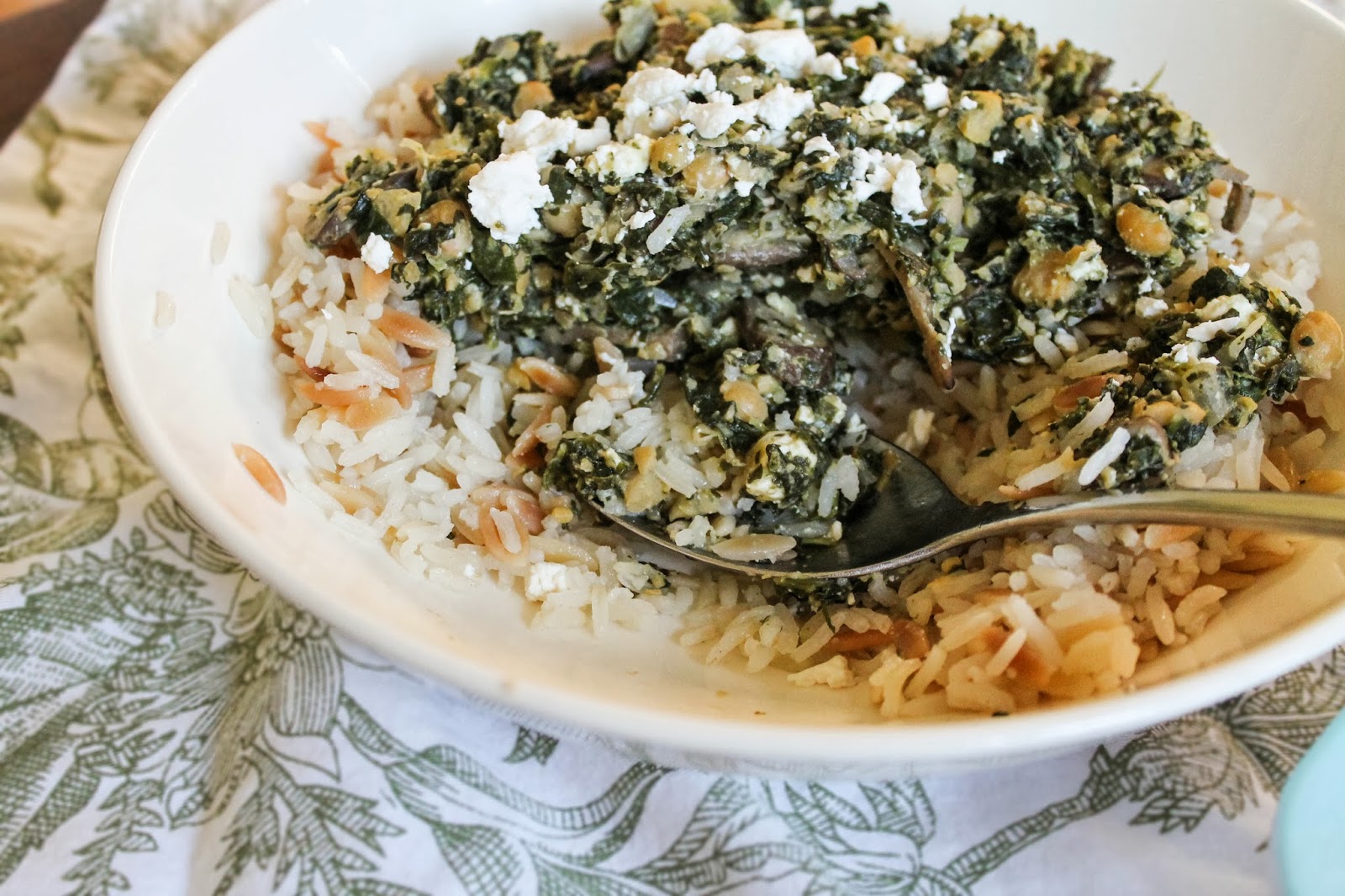 The Quixotic Table Spinach and Chickpeas with Lemony Rice Pilaf