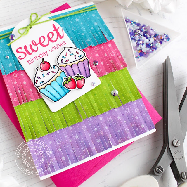 Sunny Studio Stamps: Surprise Party Berry Bliss Sweet Shoppe Sweet Word Die You're Sweet Card by Eloise Blue Birthday Card by Leanne West