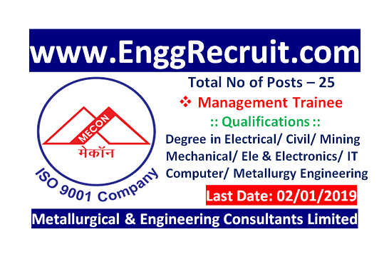 www.EnggRecruit.com MECON Recruitment 2018