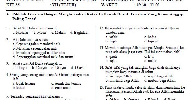 Soal Latihan USBN PAI SD SMP SMA Kurikulum 2013 Plus