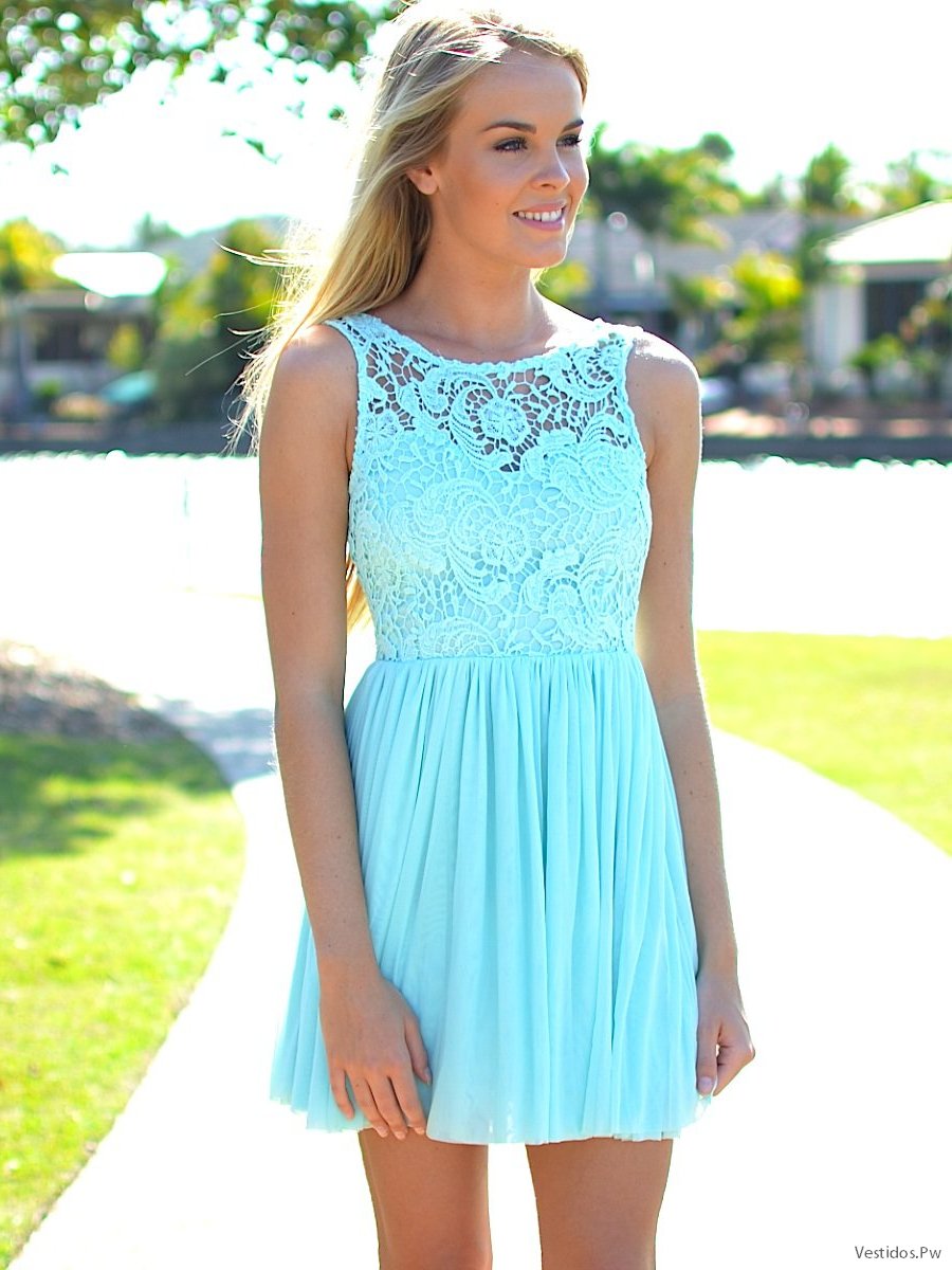 22 Vestidos Cortos Azul Turquesa ¡Tendencias 2020! Vestidos Moda