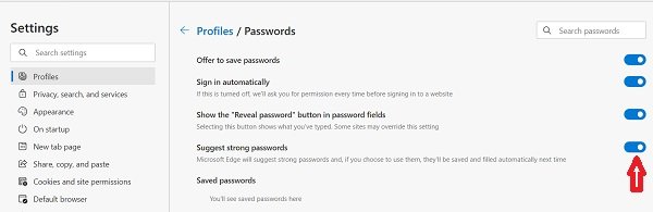 Generatore di password in Microsoft Edge