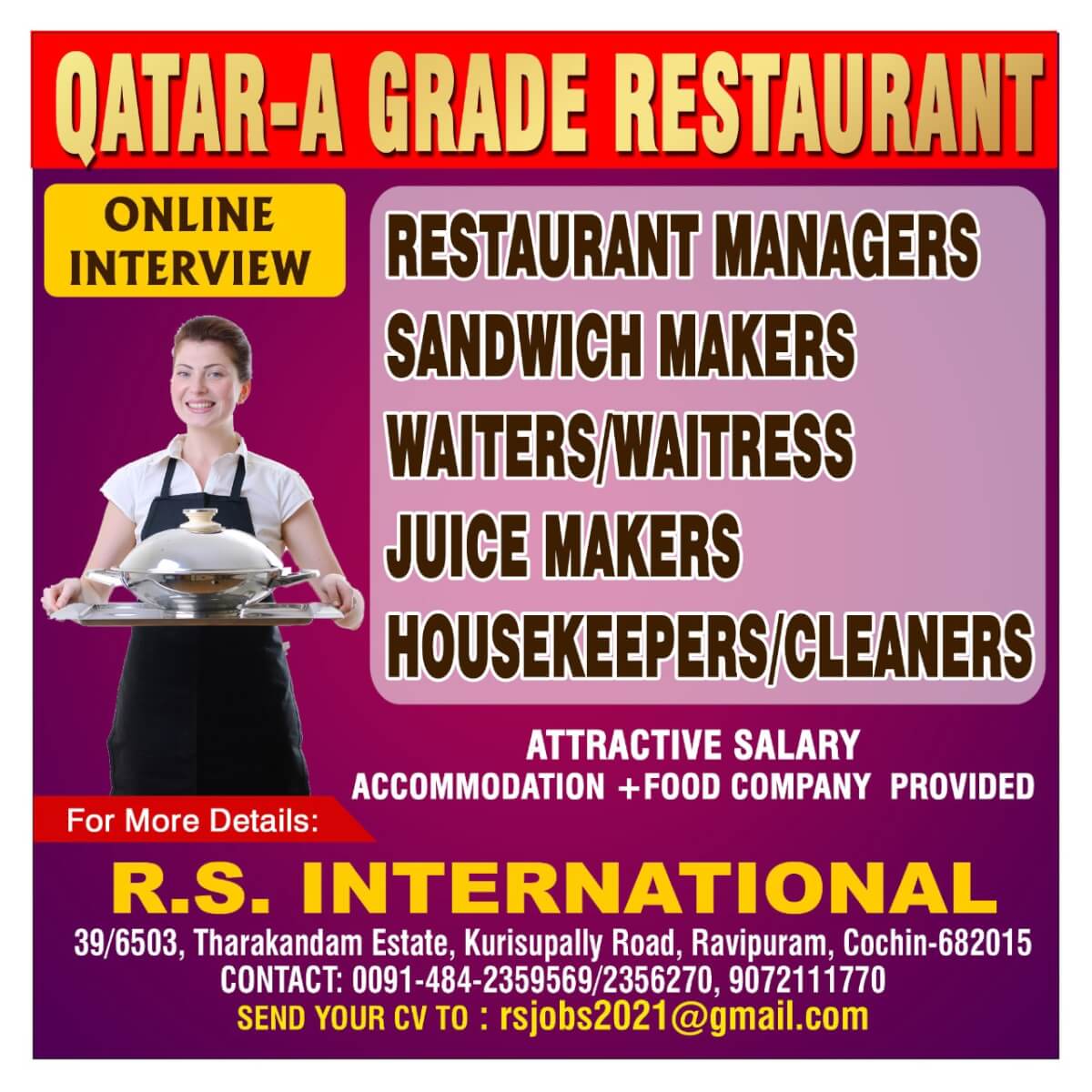 Latest Job Vacancy In A Grade  Restaurant Qatar 2021