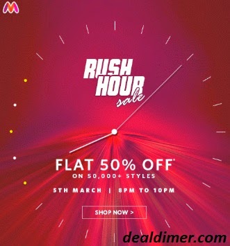 Myntra Flat 50% off Rush Hour Sale - Today 8PM to 10PM