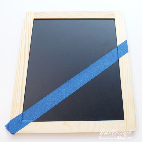 Step 2: Paint the Chalkboard Next put a piece of painters tape across the chalkboard to mask where the paint goes.