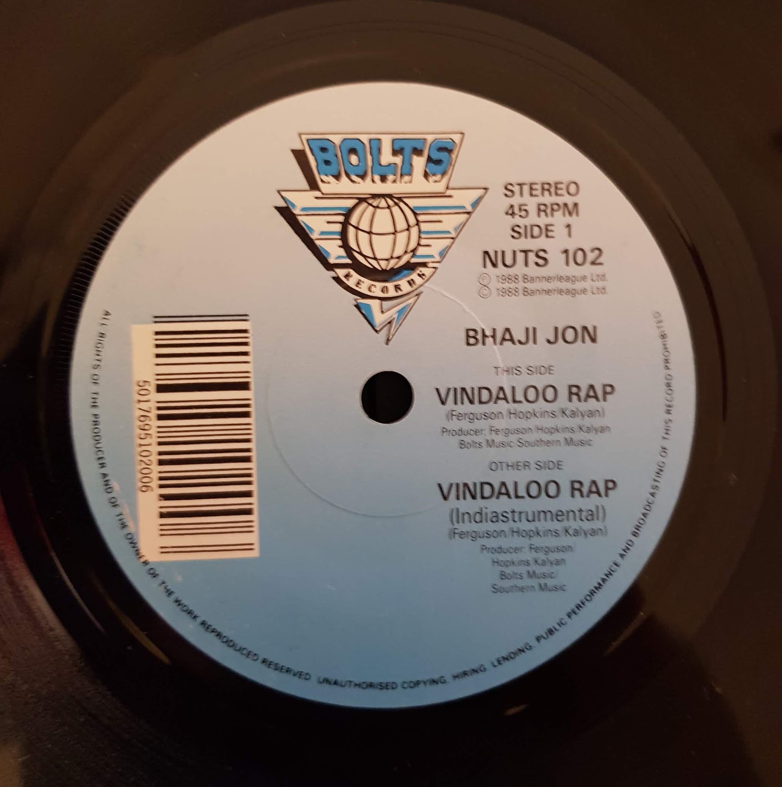 RETRO DISCO HINRG BHAJI JON "Vindaloo Rap" (7 Inch Single) 1988