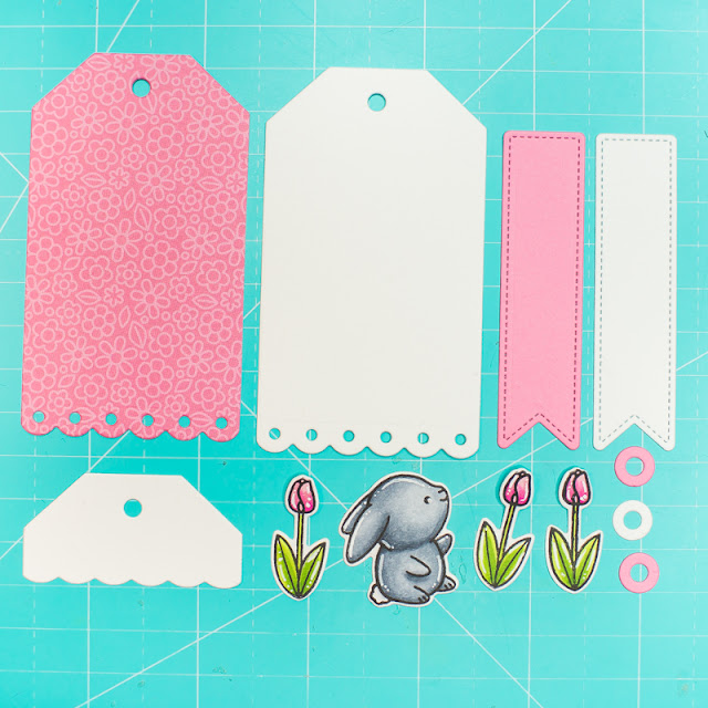 Sunny Studio Stamps: Chubby Bunny Sliding Window Dies Fancy Frames Spring Greetings Build-A-Tag Hello Spring Card by Mona Toth