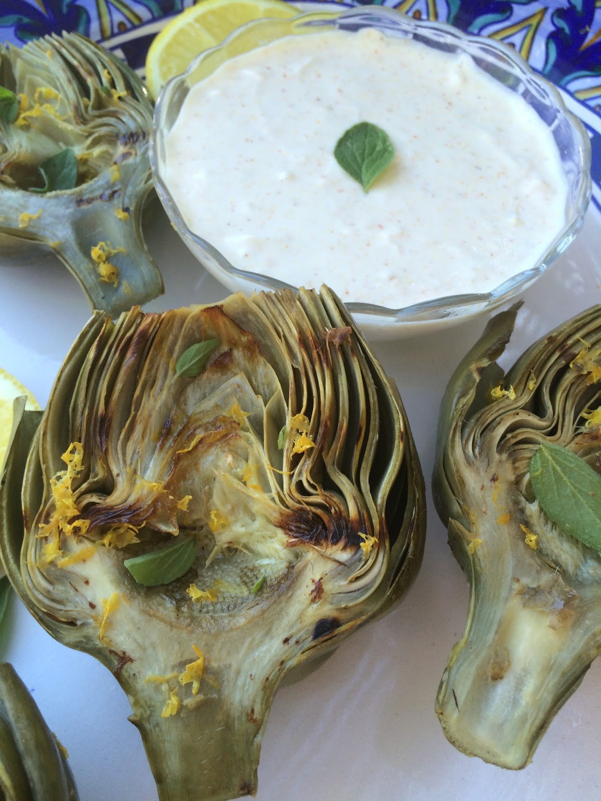 Jac o' lyn Murphy Grilled Artichokes with Lemon Curry Aioli