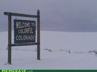 interstate roadsign funny in snow covered landscape