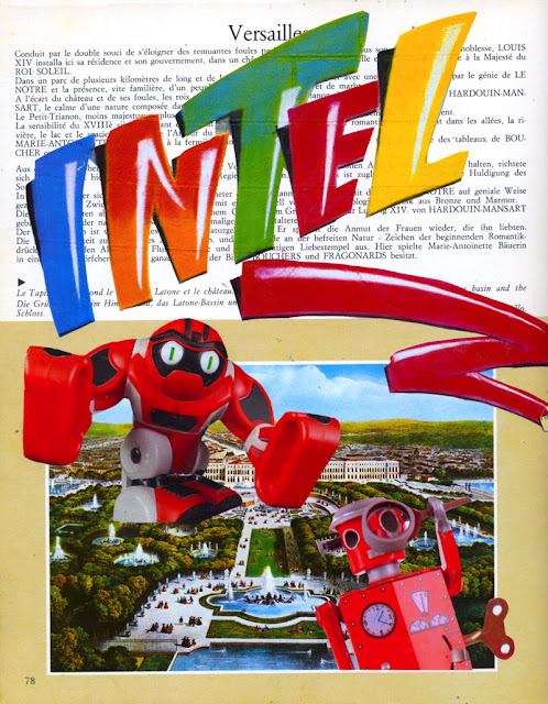 Collage from altered guidebook, The Future Really is Up in the Air