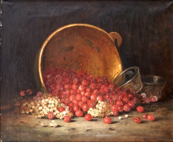 Germain Ribot (1845-1893) Nature morte aux cerises et groseilles à maquereaux Collection Privée