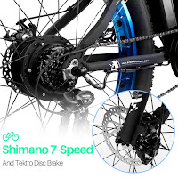 Shimano 7-speed gears & Tektro disc brakes on ECOTRIC Fat Tire E-Bike