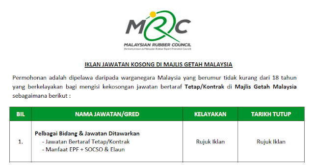majlis getah malaysia jawatan kosong