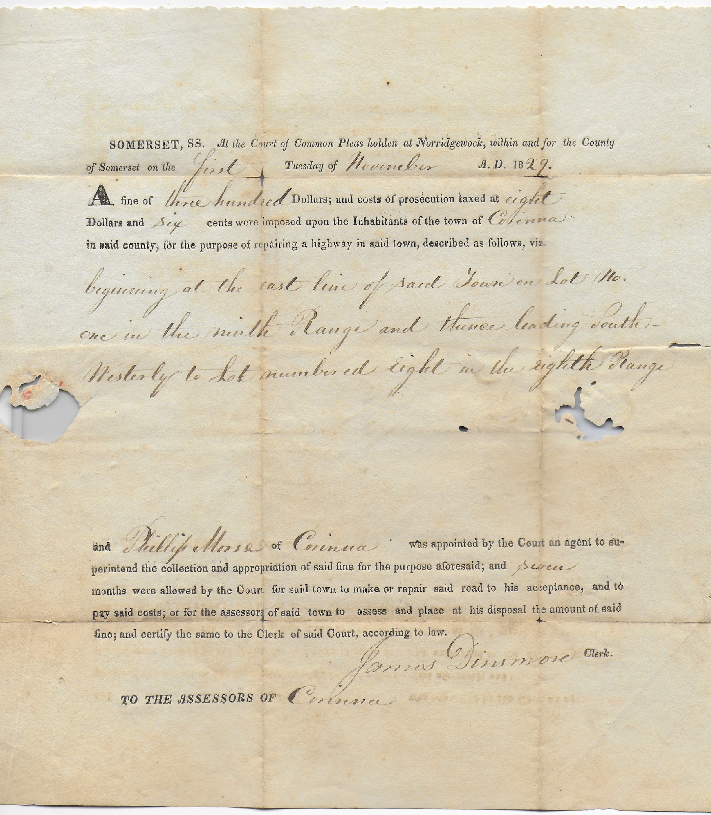 Heirlooms Reunited 1829 Fine Imposed by Somerset County, Maine