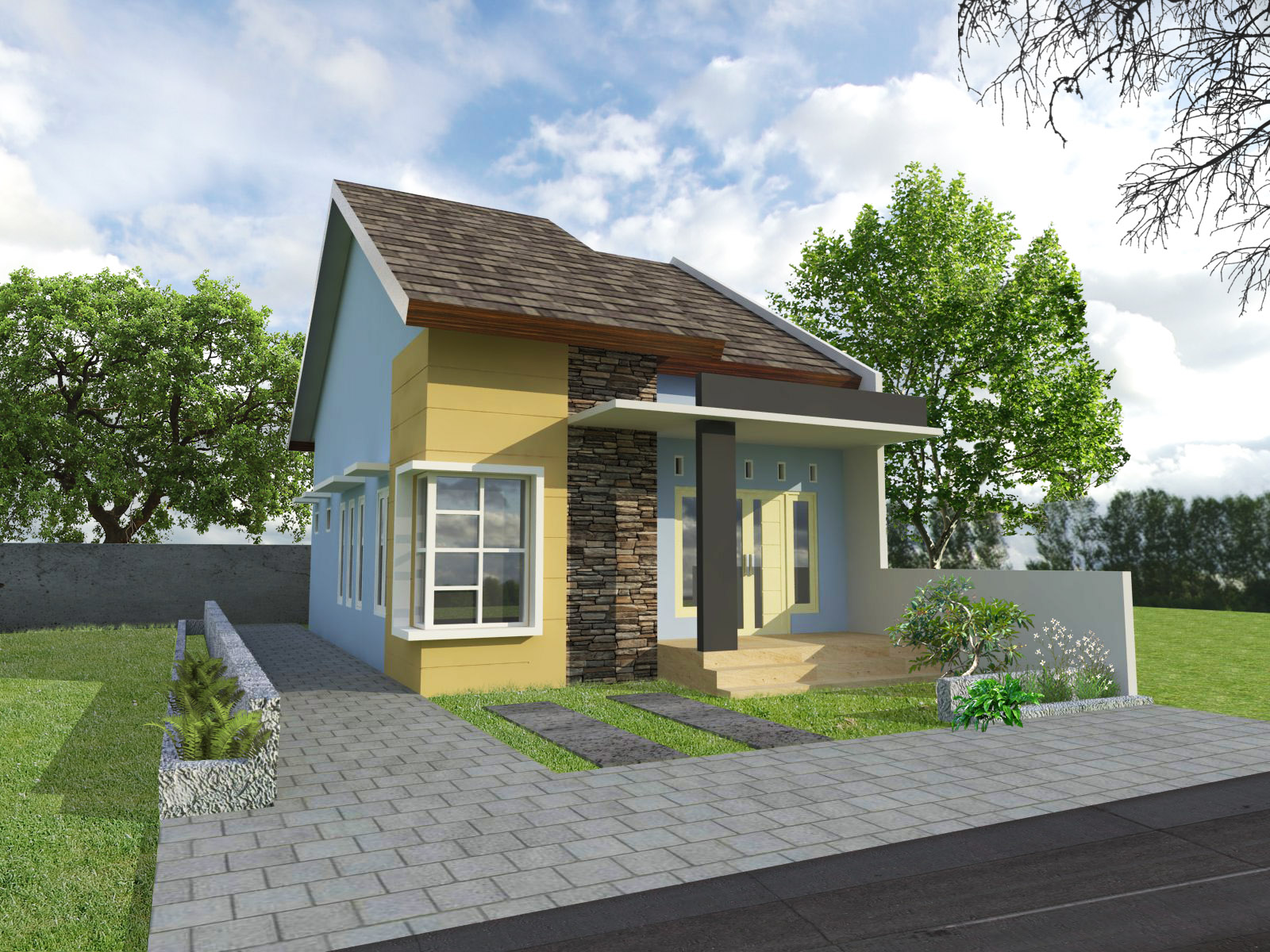 Rumah Minimalis Lantai 1 Render Siang Sketchup Mujaer Design