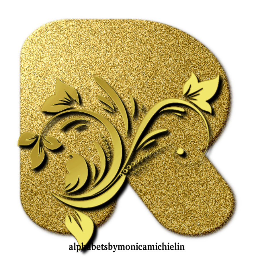 Monica Michielin Alphabets: 5 - GOLDEN GLITTER ORNAMENT ALPHABET PNG