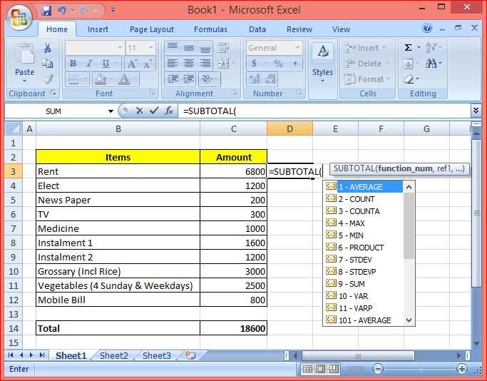 How to use the SUBTOTAL Function to Sum, Average, Count, Maximum