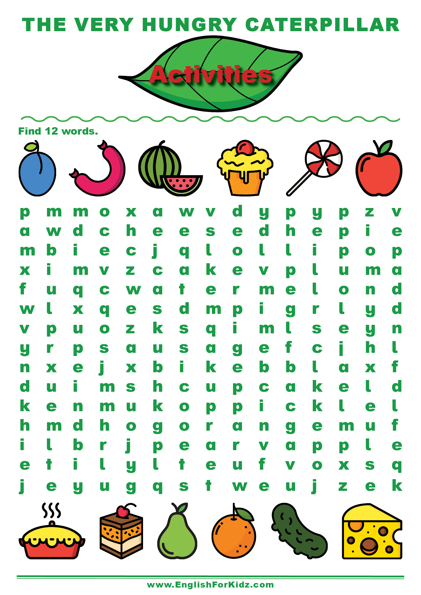 The Very Hungry Caterpillar Worksheets For English