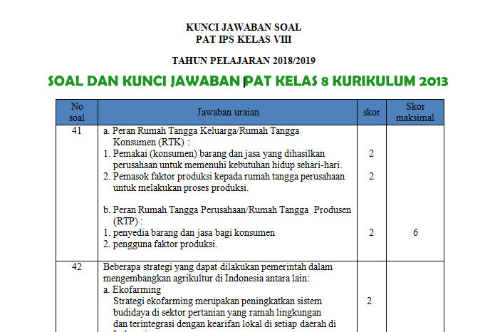 Soal Dan Kunci Jawaban Pat Smp Kelas 8 Kurikulum 2013 Semua Mata Pelajaran Tahun 2019 Mgmp Ips Indramayu