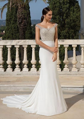 Beaded + Crepe Fit + Flare Gown K'Mich Weddings - wedding planning - wedding dresses - beaded white crepe wedding dress - justin alexander