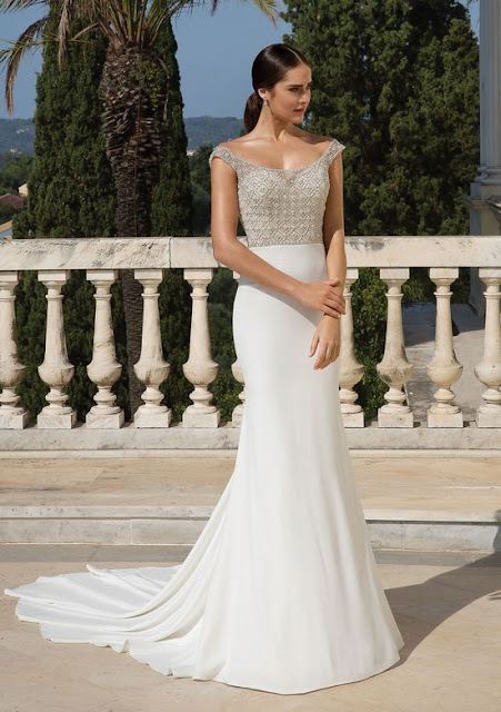 Beaded + Crepe Fit + Flare Gown K'Mich Weddings - wedding planning - wedding dresses - beaded white crepe wedding dress - justin alexander