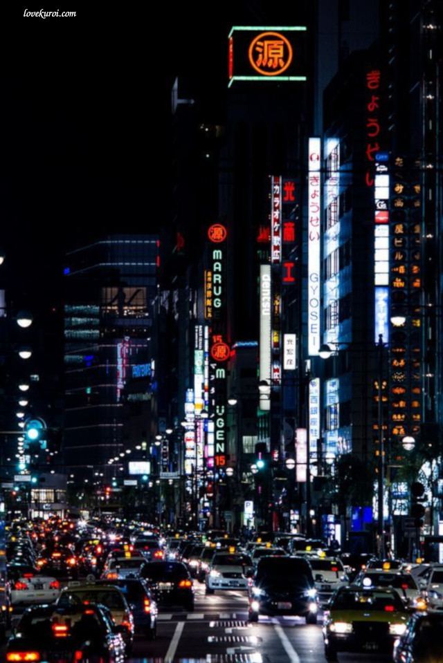 Вид на трассу японского ночного города
