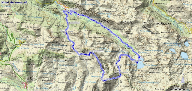 Mapa de la ruta a Peña Chana y Picos Blancos desde Valle del Lago