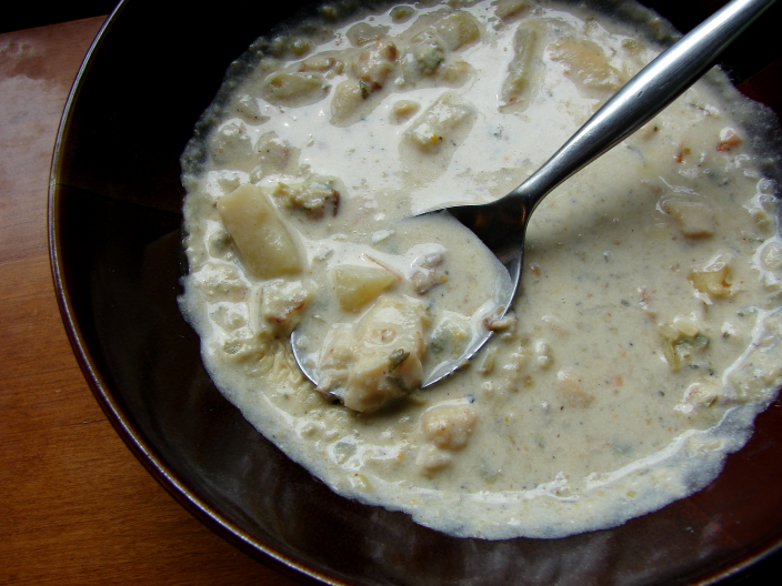 The Zesty Zaftig in the Kitchen Seafood Chowder