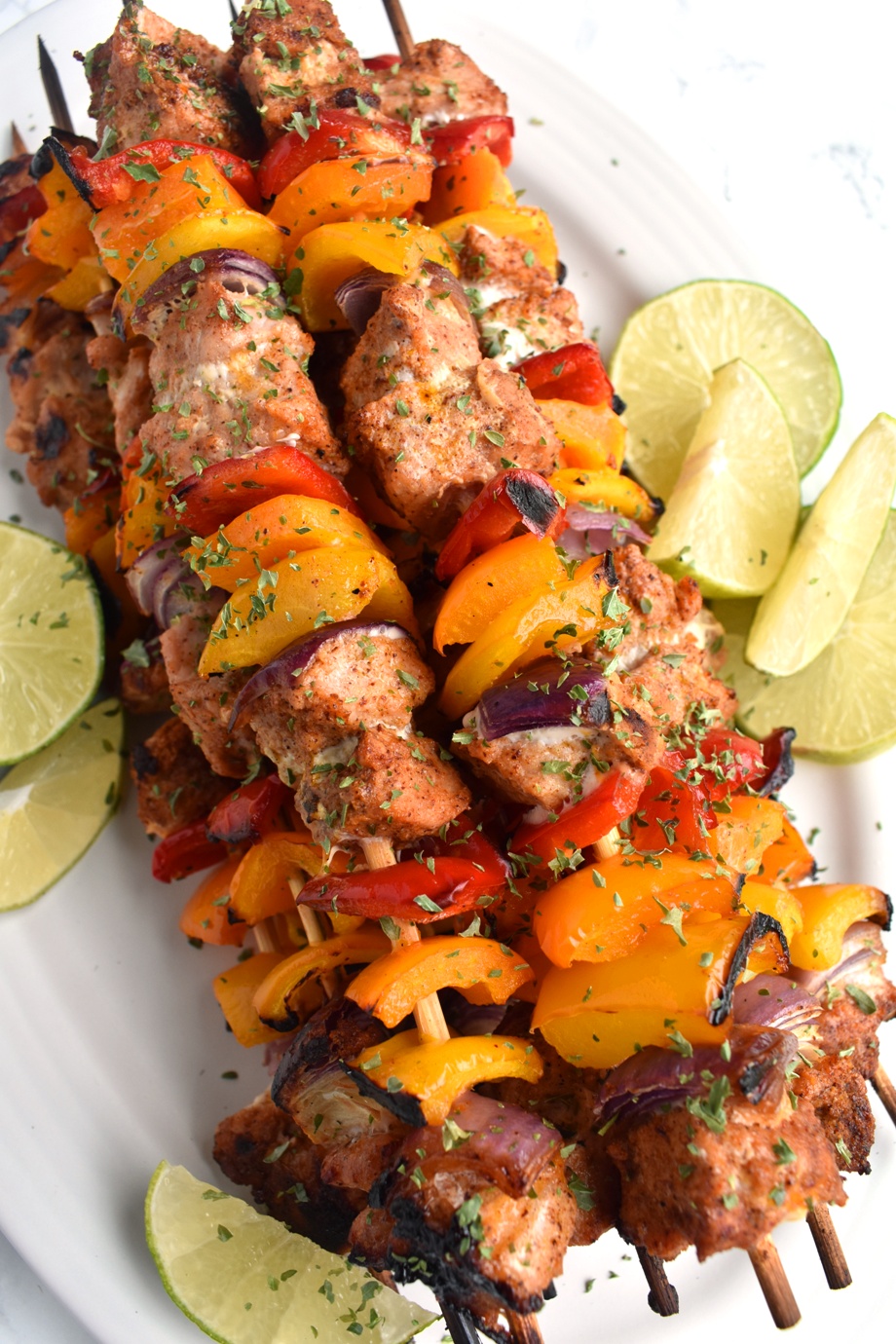 Pork Fajita Kebabs are ready in 30 minutes, are full of fajita flavors and are nutritious with marinated fajita lime pork, colorful bell peppers and onions!