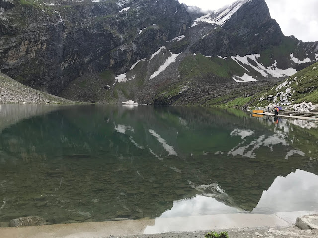 Hemkund Sahib - Hemkund Lake - Hemkund is surrounded by seven snowy peaks and glaciers. Hemkund which literally means “Lake of Snow” is probably the best metaphor that can be given to the high altitude ‘Lokpal’ lake and its pristine water present here. The lake is around 2 km in circumference and is fed by the glaciers from ‘Hathi Parvat” and “Saptrishi’ peaks. A small stream named ‘Him Ganga’ originates from this lake. The lake is frozen during winters.