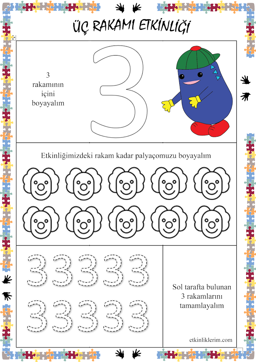 3 Rakamı Boyama ve Çizgi Etkinliği 3 Rakamı Boyama ve Çizgi Etkinliği