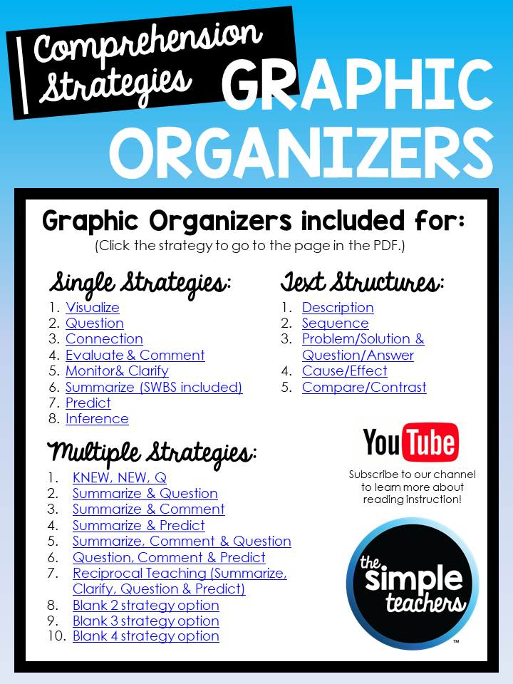 The Simple Teachers: NEW Graphic Organizers for Comprehension Strategy