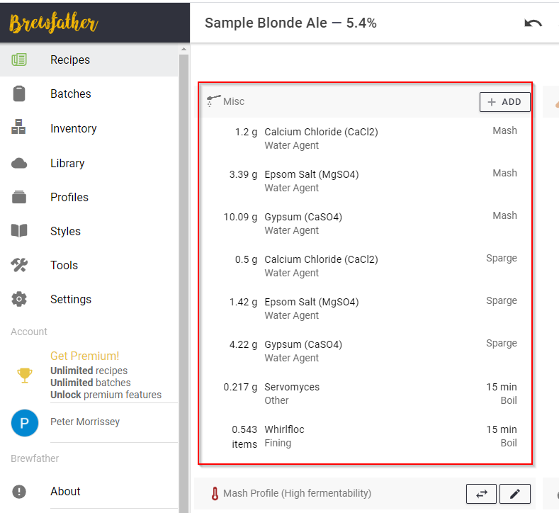Birallee Beer & Brewing Water Chemistry Adjustments using Brewfather