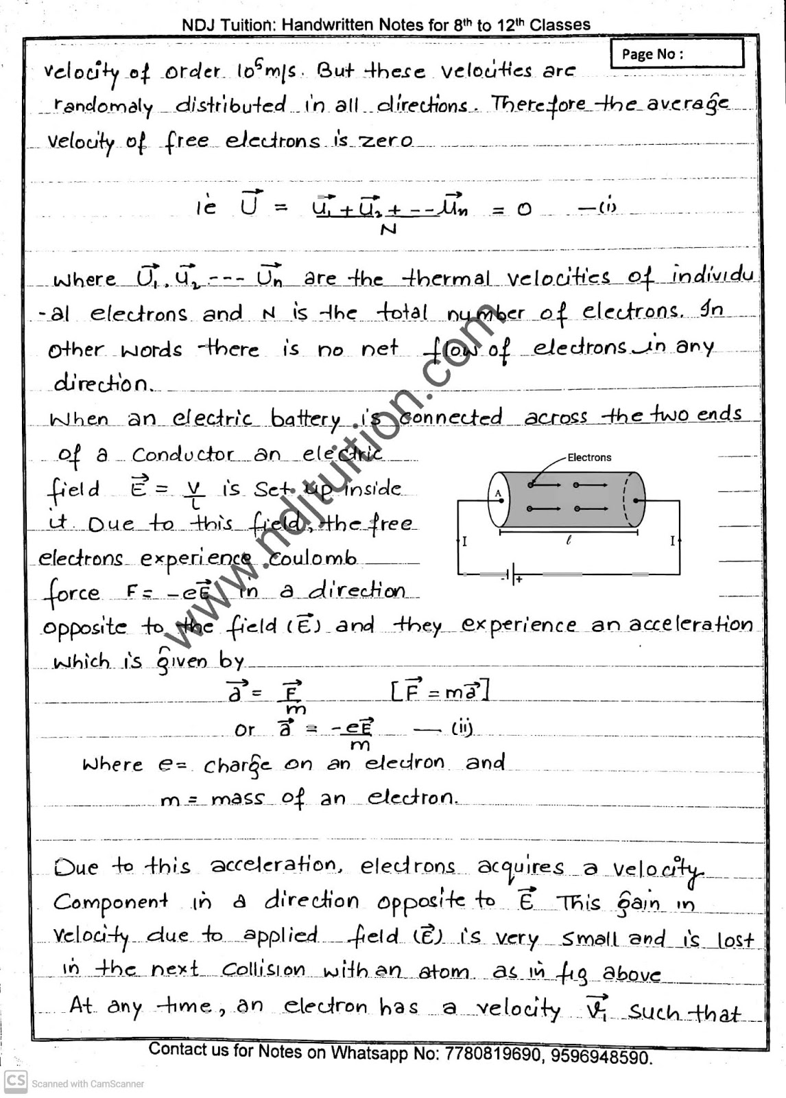 Current Electricity Class 12th Handwritten Notes CBSE NDJ Tuition