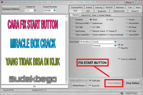 Cara  Start Button Miracle Box Crack yang Tidak Bisa di Klik .