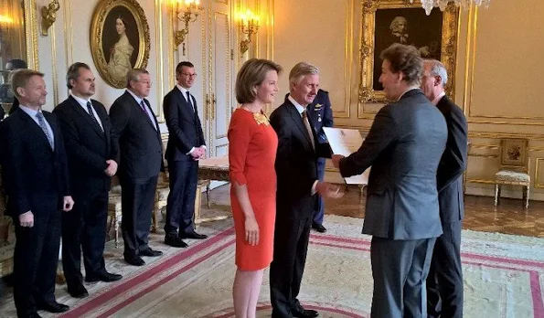 King Philippe and Queen Mathilde of Belgium held a royal reception for the newly appointed suppliers holding the 'Royal warrant of appointment' at Royal palace