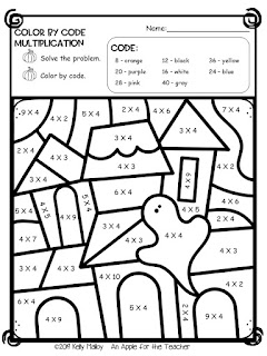 Halloween Color By Number Multiplication Haunted House